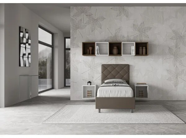 Letto con rete imbottito 80x210 similpelle cappuccino Priya