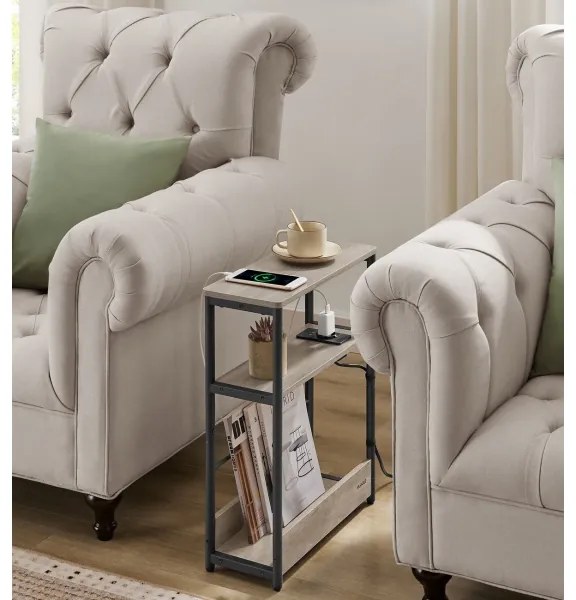 Tavolino d'appoggio con presa elettrica integrata e porte USB ROD marrone/nero