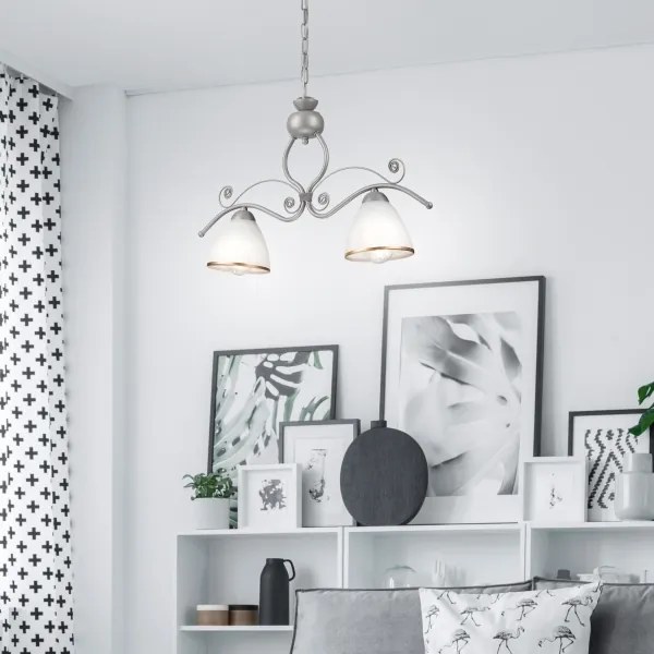 Lampadario a sospensione con catena RETRO 2xE27/60W/230V argento