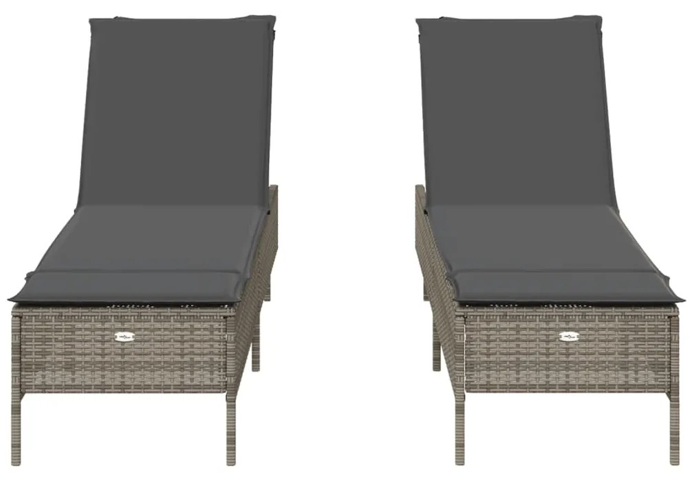 Lettini prendisole 2 pz con cuscini grigio in polyrattan