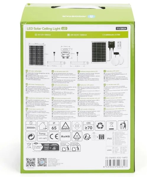 Aigostar - Lampada solare LED 2x35W/12V 6000mAh 6500K pr. 16,8 cm