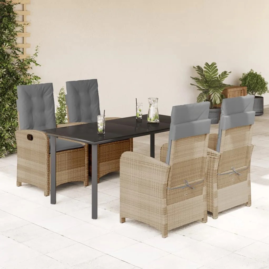 Set pranzo da giardino 5 pz con cuscini beige misto polyrattan