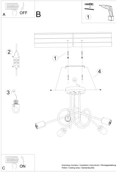 Sollux SL.1432 - Lampadario a plafone LOOP 5xE27/15W/230V bianco