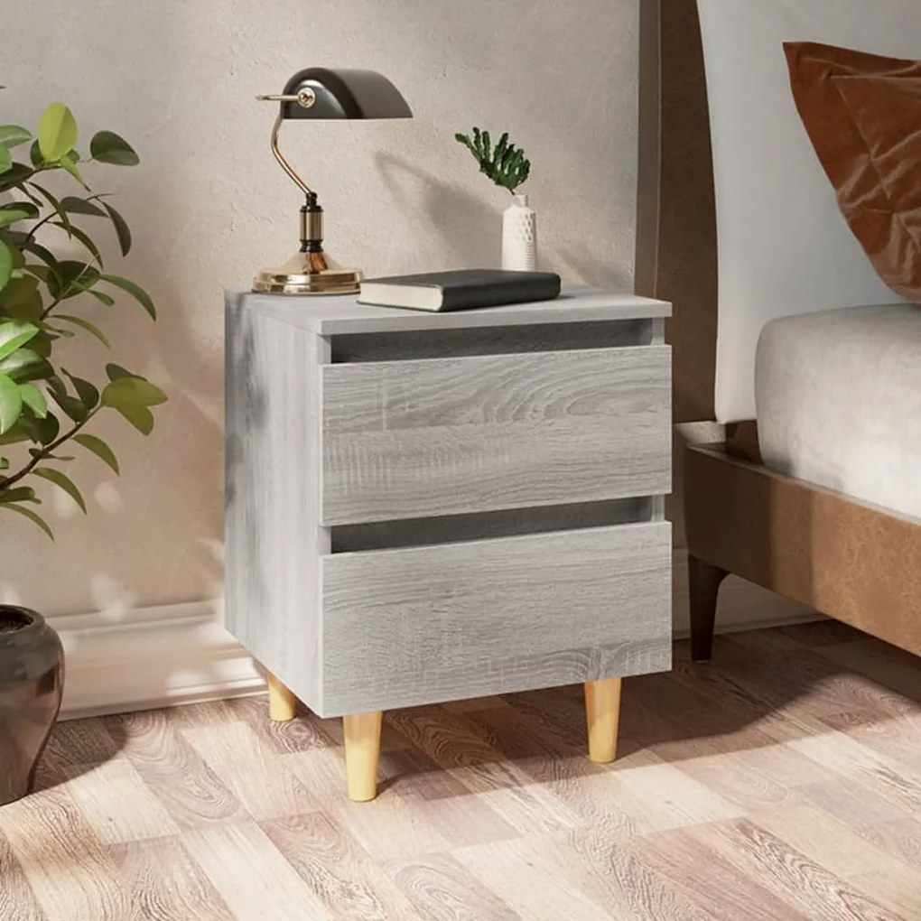 Comodini Gambe İn Legno Massello 2 Pz Grigio Sonoma 40x30x50 Cm /