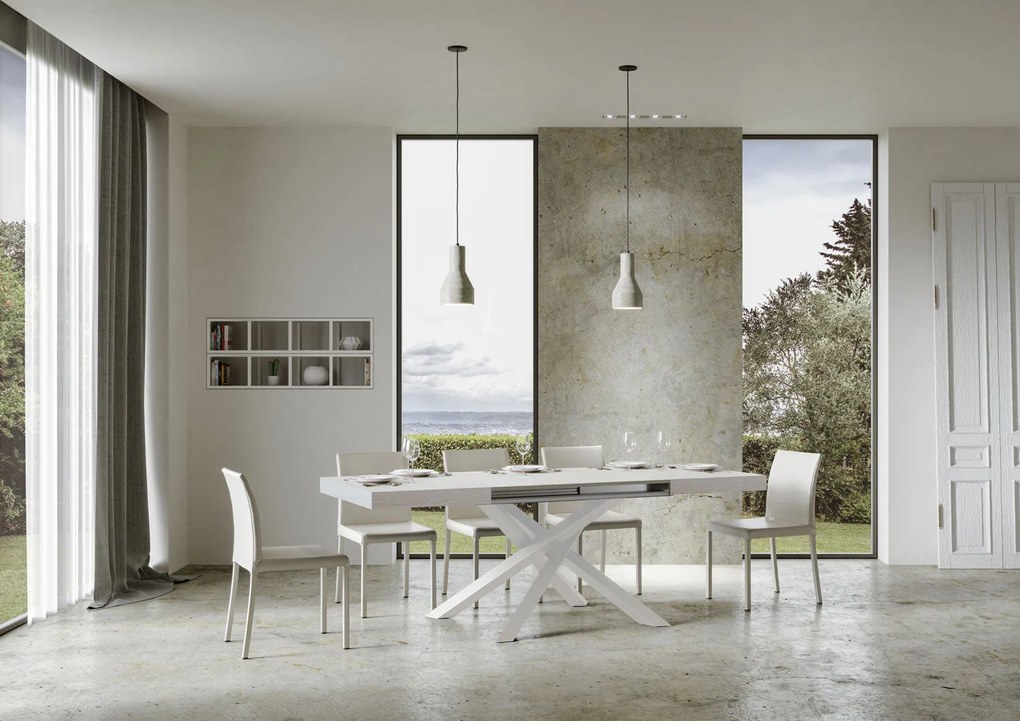 Tavolo Estensibile Volantis con Struttura Bianca P.90, 90x200/304 / Bianco Frassino
