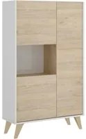 Credenza Damraba, Buffet alto da soggiorno, Madia moderna da salotto a 3 ante, 81x43h135 cm, Rovere e Bianco