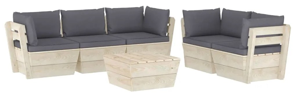 Set divani da giardino su pallet 6 pz con cuscini legno abete