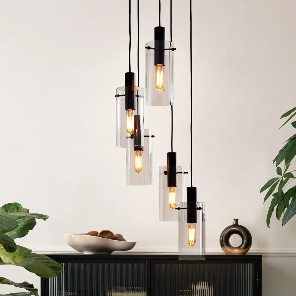 Lampadario Rustico A 6 Luci In Ferro Nero - Regolabile In Altezza, Per Sala Da Pranzo E Soggiorno