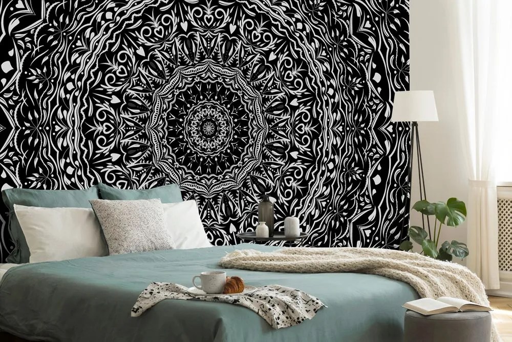 Carta da parati – Mandala in stile vintage in bianco e nero
