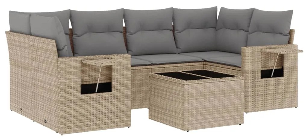 Set divani da giardino 7 pz con cuscini beige in polyrattan