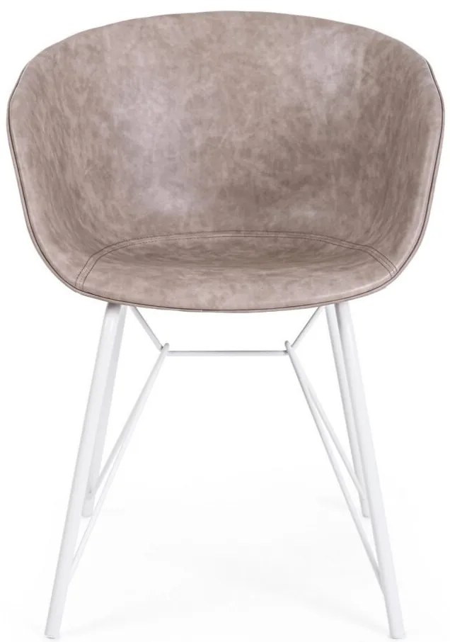 Set di 2 poltroncine WARHOL in similpelle beige e gambe in acciaio bianco, con braccioli