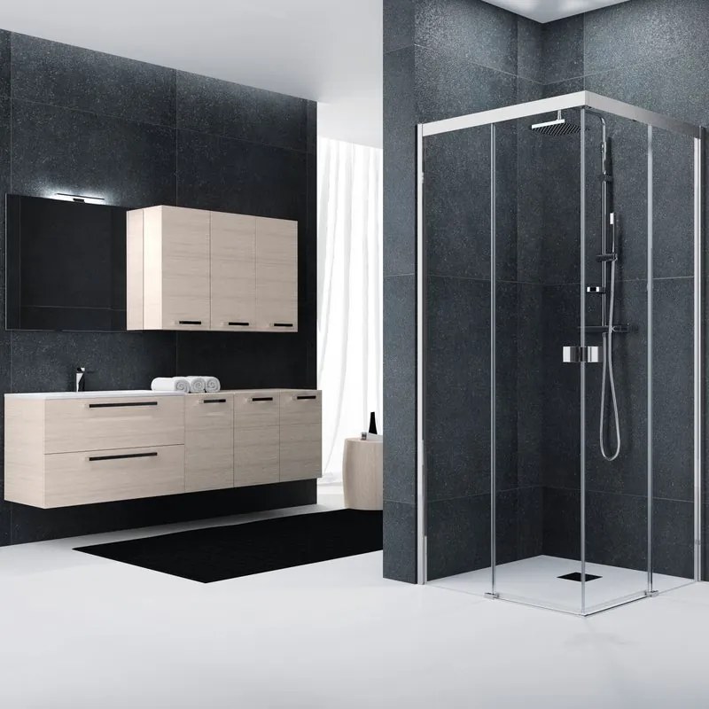 Box doccia quadrato scorrevole Glam 120 x 120 cm, H 200 cm in vetro, spessore 6 mm trasparente cromato