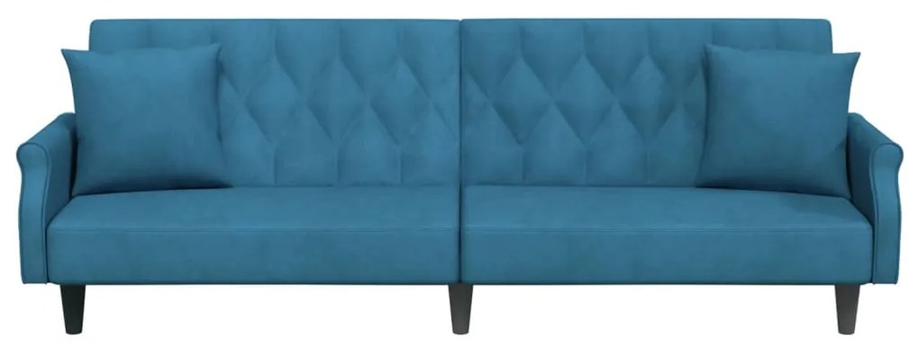 Divano letto con braccioli blu in velluto