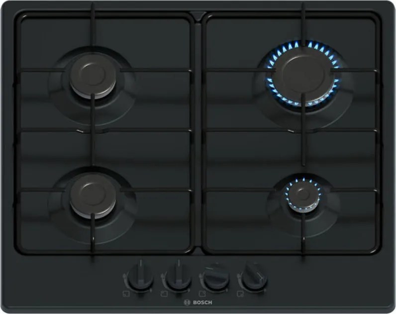 Bosch Serie 4 PGP6B6K80 Piano Cottura a Gas 60 cm 4 Fuochi Acciaio Nero