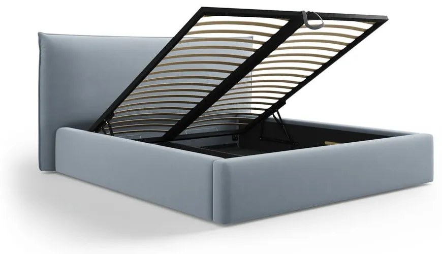 Letto matrimoniale imbottito azzurro con contenitore e doghe 160x200 cm Elio - Milo Casa