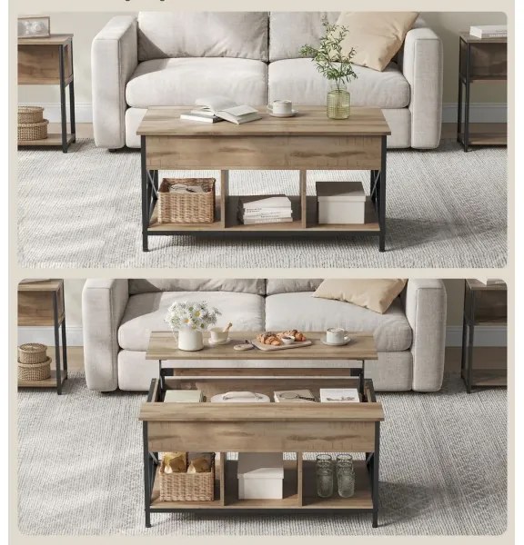 Tavolino da salotto con piano alzabile NYRO marrone/nero