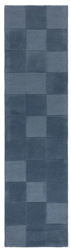 Passatoia in lana blu scuro tessuta a mano 60x230 cm Checkerboard - Flair Rugs