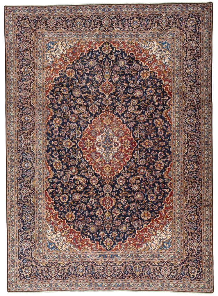 Kashan Tappeto 410 x 300 Blu (Iran) Annodato A Mano