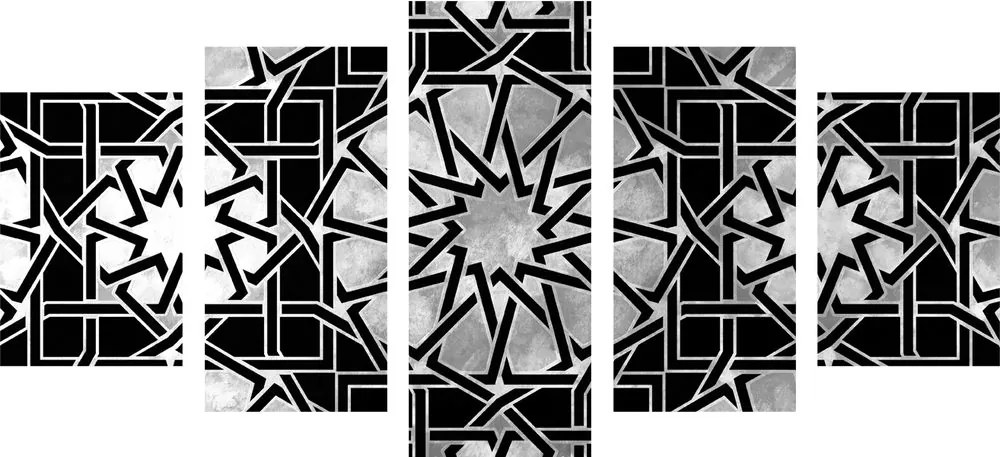 Quadri 5 pezzi – Mosaico orientale in bianco e nero