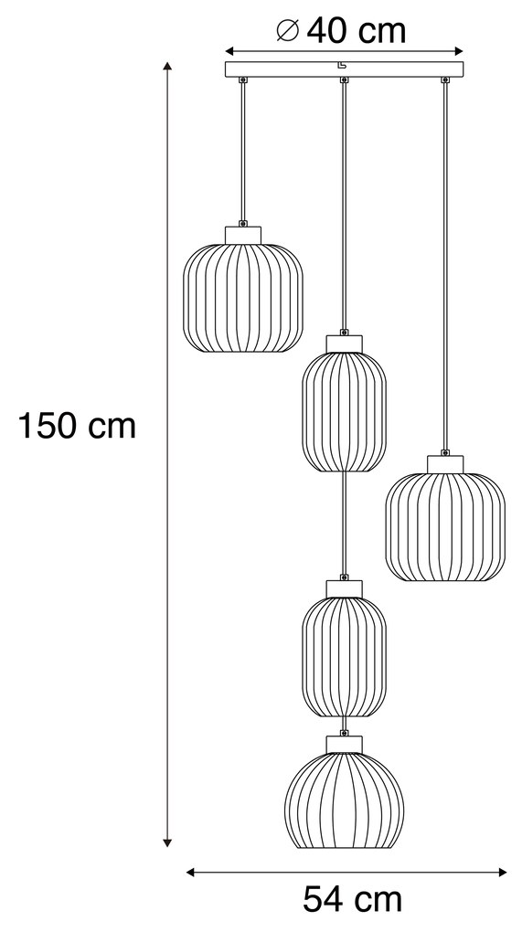 Lampada a sospensione di design nera con vetro fumé 5 luci - Ana