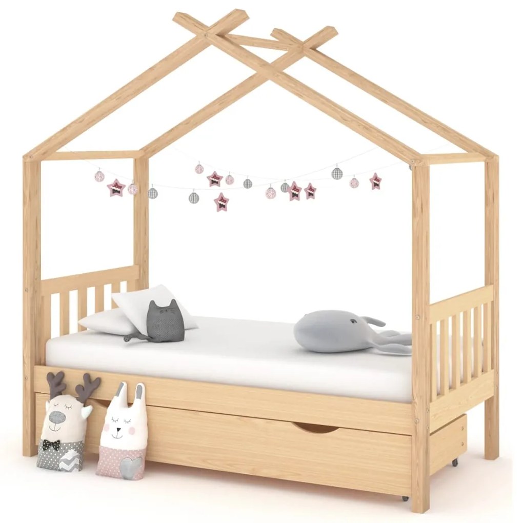 Giroletto Per Bambini Con Cassetto Legno Massello Pino 80x160cm /