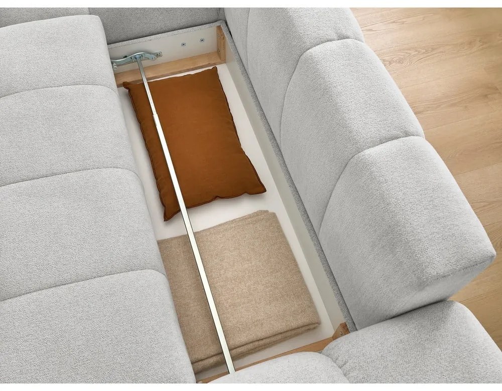 Divano angolare grigio chiaro allungabile e con contenitore (penisola a sinistra/chaise lounge) con rivestimento in ciniglia Everest – Bobochic Paris