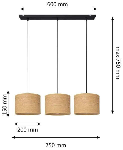 Lampadario a sospensione con filo ALBA 3xE27/15W/230V marrone/nero