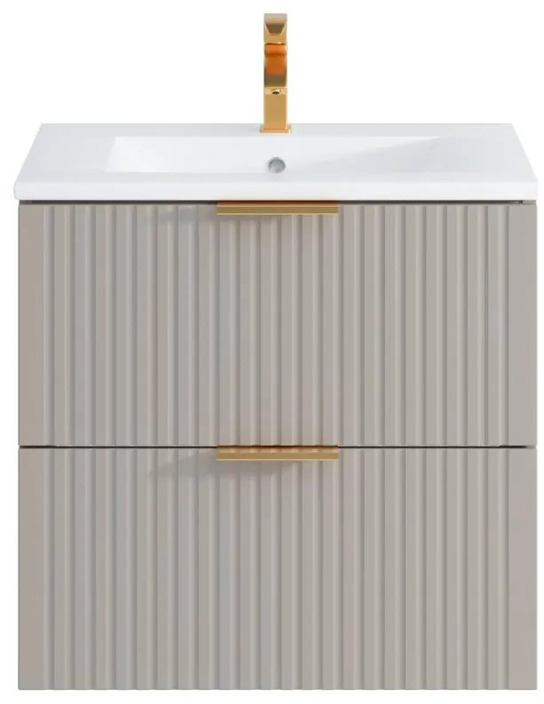 Mobile per bagno sospeso con scanalature e lavabo da incasso 60 cm Beige - ZEVARA