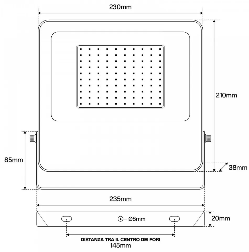 Faro LED 100W IP65, 125lm/W - chip LED OSRAM Black Colore  Bianco Caldo 2.700K