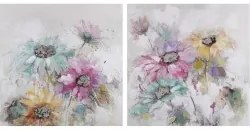 Quadro DKD Home Decor 100 x 3,5 x 100 cm Fiori Shabby Chic (2 Unità)