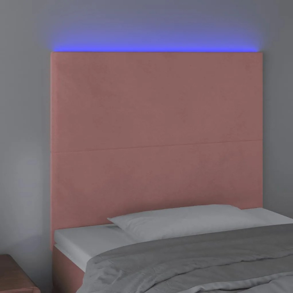 Testiera a led rosa 90x5x118/128 cm in velluto