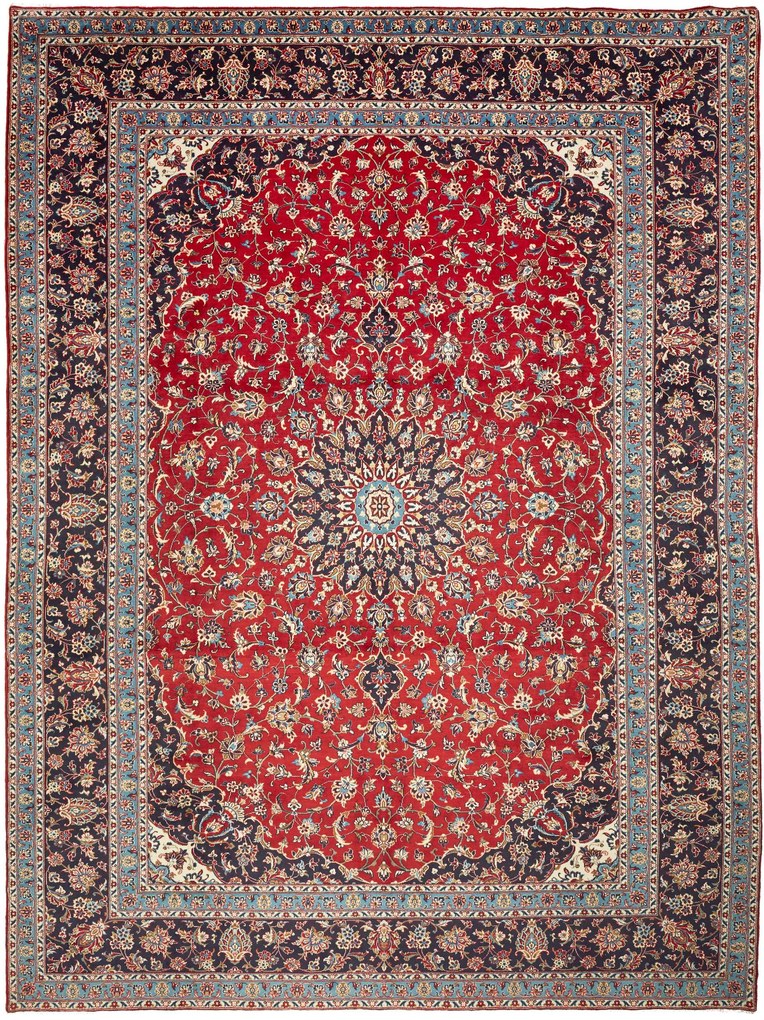 Kashan Tappeto 400 x 300 Rosso (Iran) Annodato A Mano
