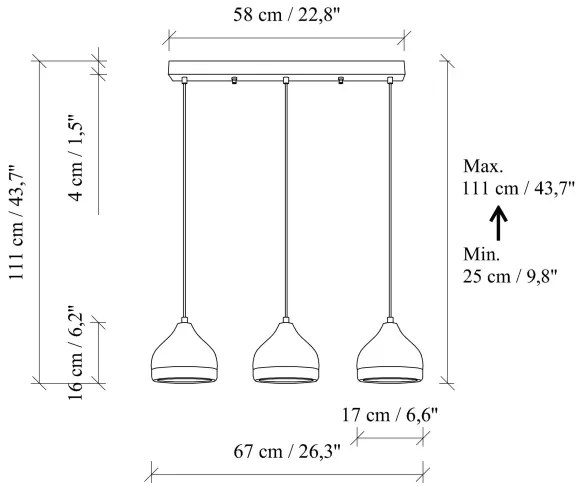 Lampadario a sospensione con cavo YILDO 3xE27/40W/230V nero/oro