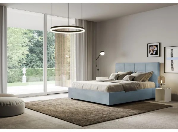 Letto contenitore da 160x200 in microfibra azzurro Mika