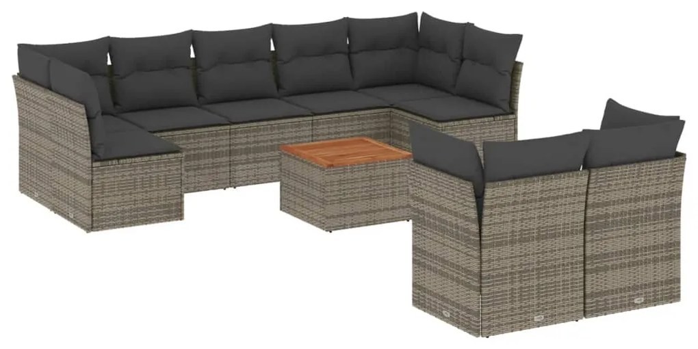 Set divano da giardino 10 pz con cuscini grigio in polyrattan