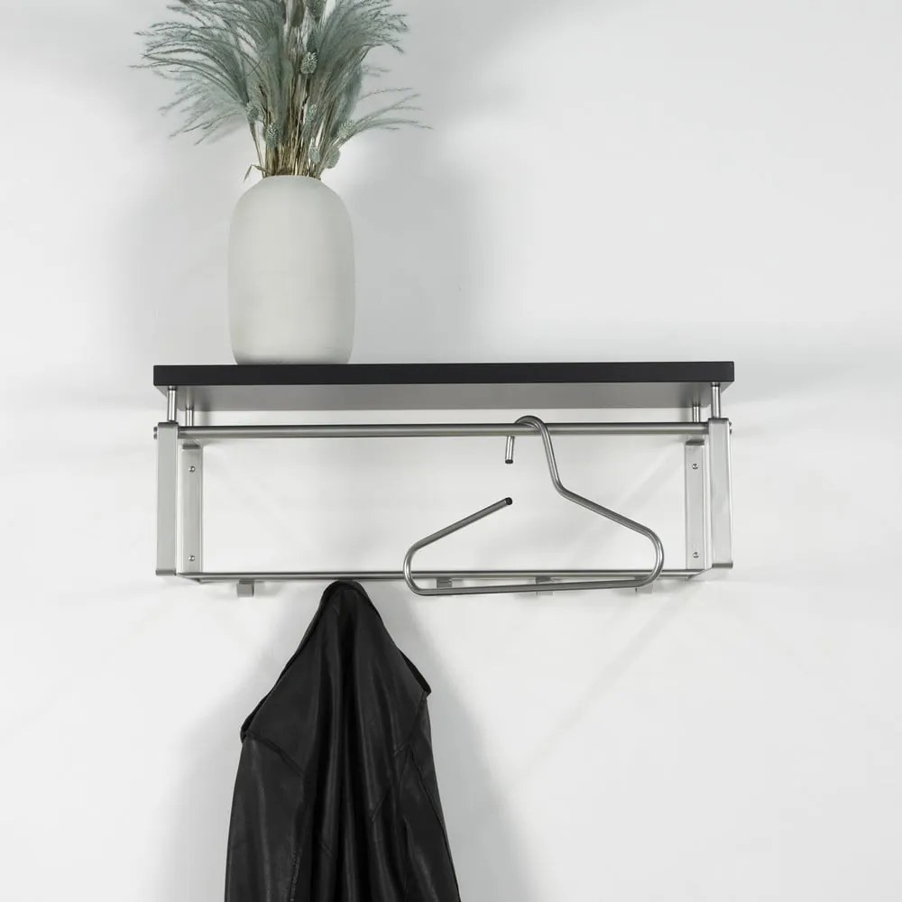 Attaccapanni da parete nero/argentato in metallo con scaffale 70 cm Rex – Spinder Design