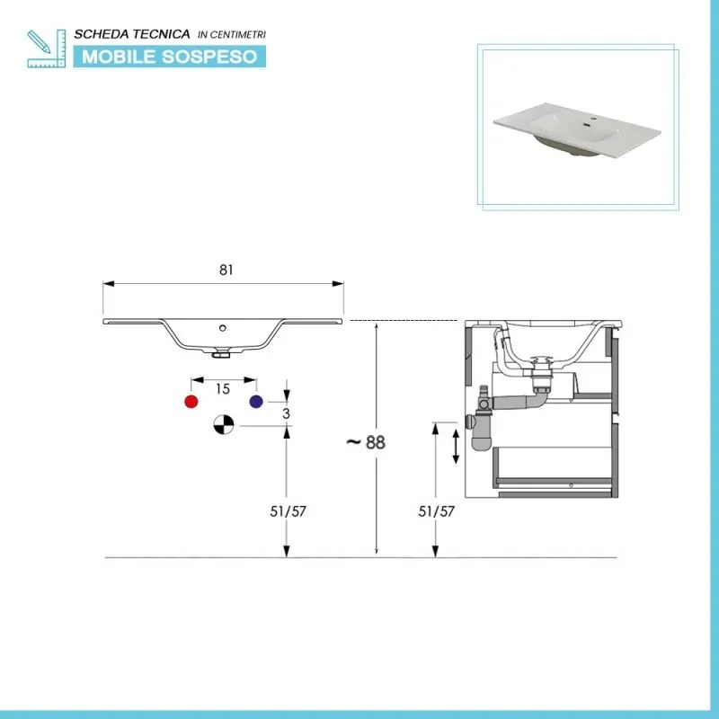 Mobile bagno sospeso 80cm tabacco e tortora con lavabo Sumya