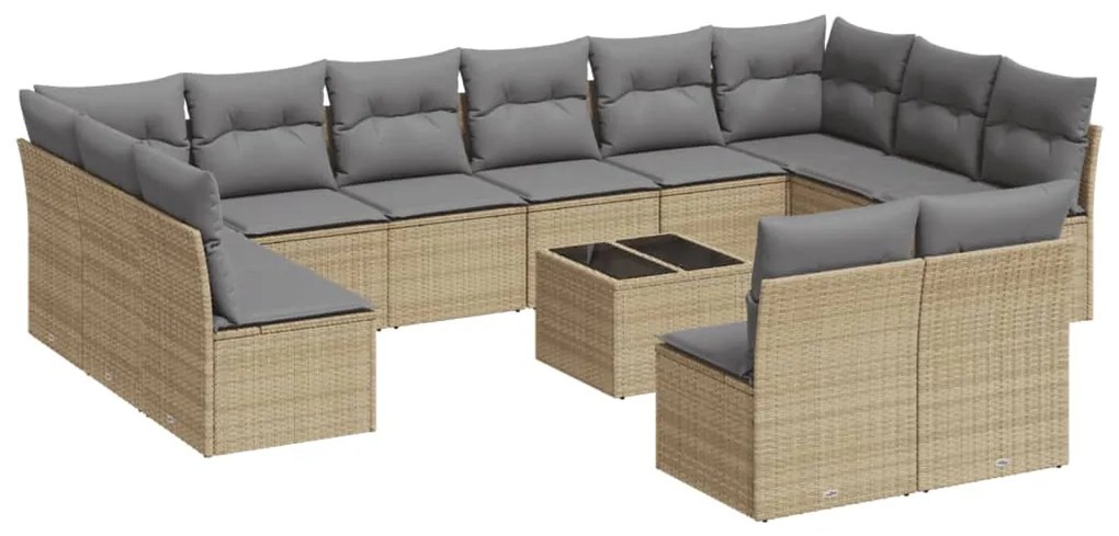 Set divano da giardino 13 pz con cuscini beige in polyrattan