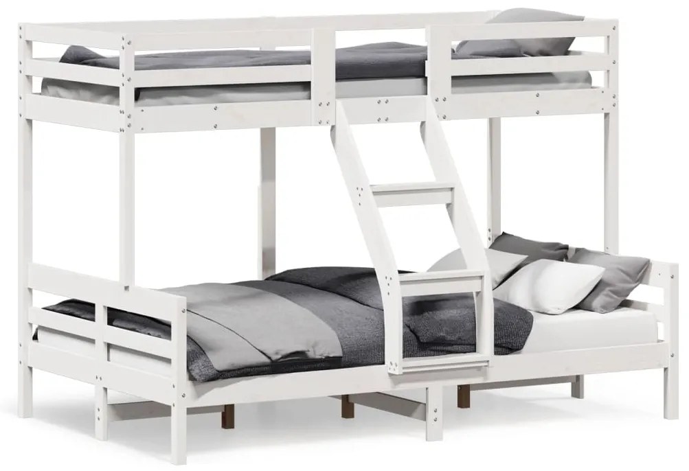 Letto A Castello 80x200/120x200cm Bianco Legno Massello Di Pino /