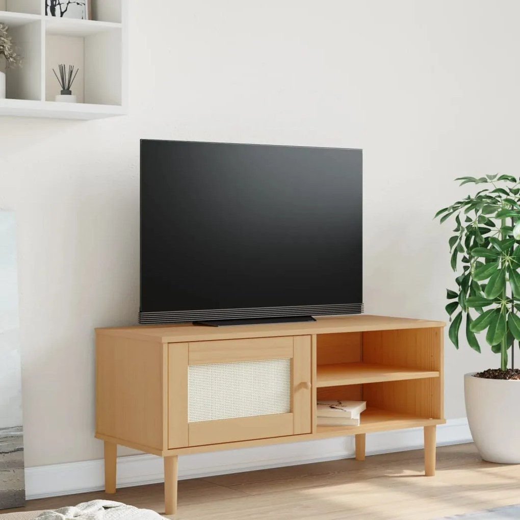 Mobile Tv Senja Aspetto Rattan Marrone 106x40x49 Massello Pino /