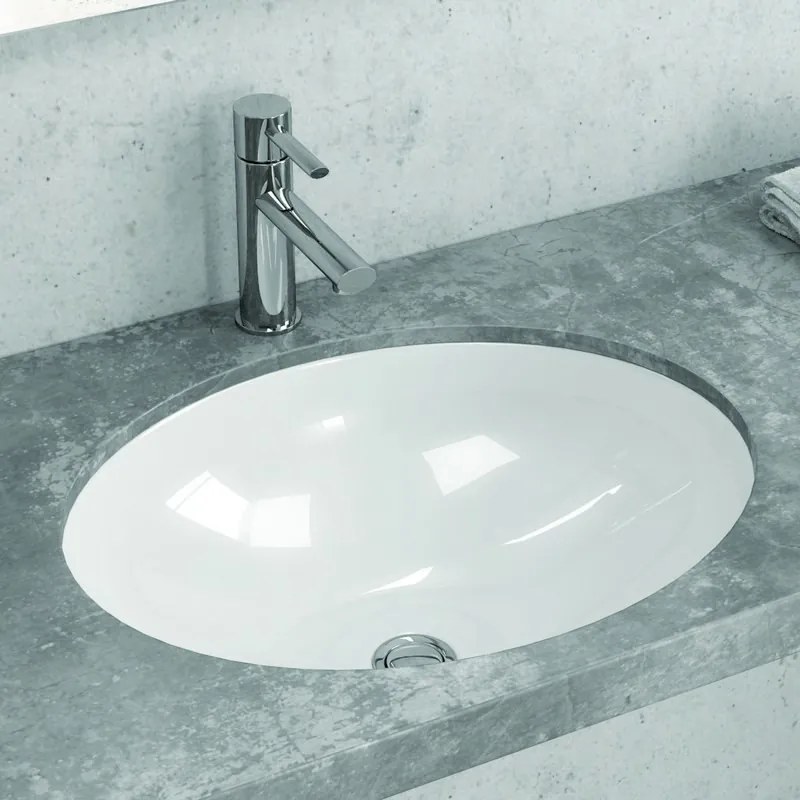 Lavabo sottopiano ovale 51cm in ceramica bianca | Litos-S650 - KAMALU