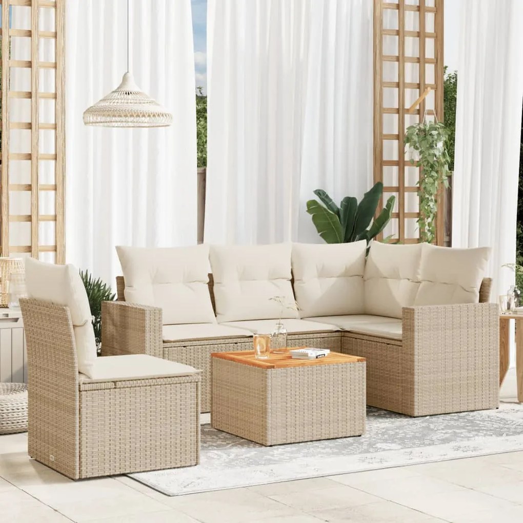 Set Divano da Giardino 6 pz con Cuscini Beige in Polyrattan