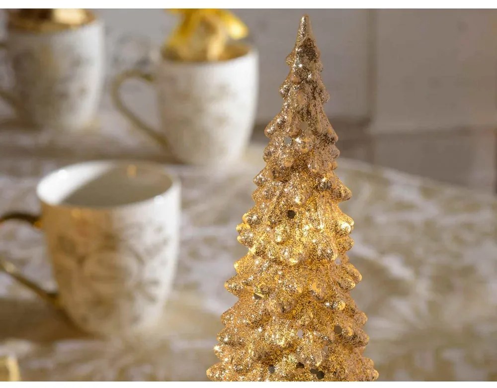 Set 2 Alberi di natale in Resina Dorata con Luci LED e Glitter