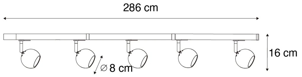 Sistema di illuminazione a binario moderno con 5 faretti oro 1 fase - Iconic Gissi