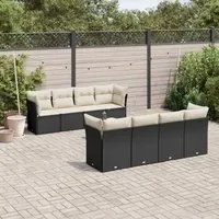 Set Divani da Giardino 9 pz con Cuscini Nero in Polyrattancod mxl 112275