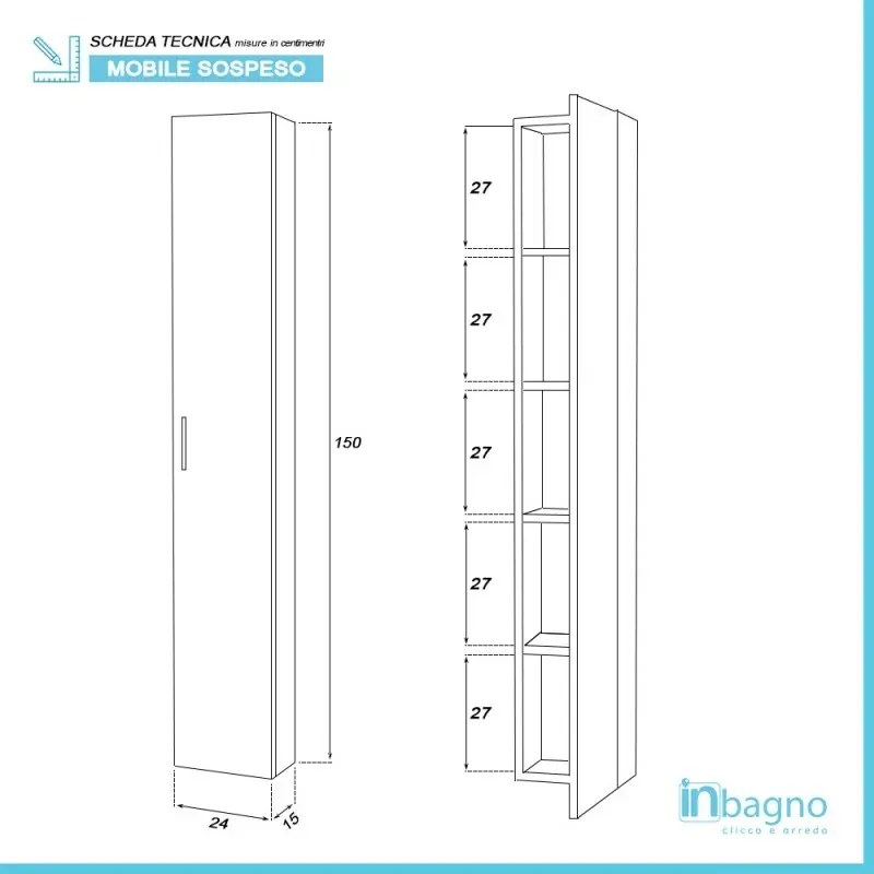 Pensile bagno sospeso 150 cm grigio con anta reversibile Desya