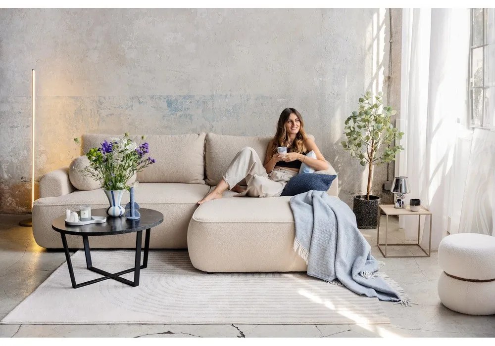 Divano angolare in rosa chiaro allungabile (con penisola a sinistra) con rivestimento in bouclé Quinoa – Bonami Selection