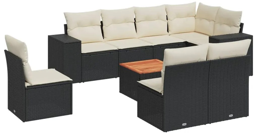 Set Divani da Giardino 9 pz con Cuscini Nero in Polyrattan