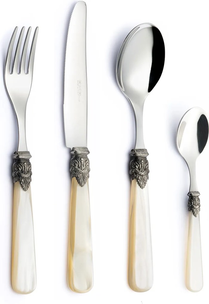 Servizio Set di Posate 24 pezzi in Acciaio Inox Eme Napoleon Perlato Avorio 13...