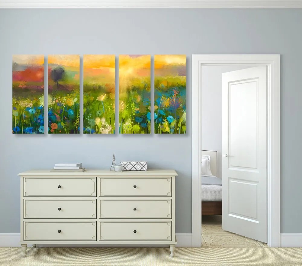Quadri 5 pezzi – Pittura a olio di fiori di campo